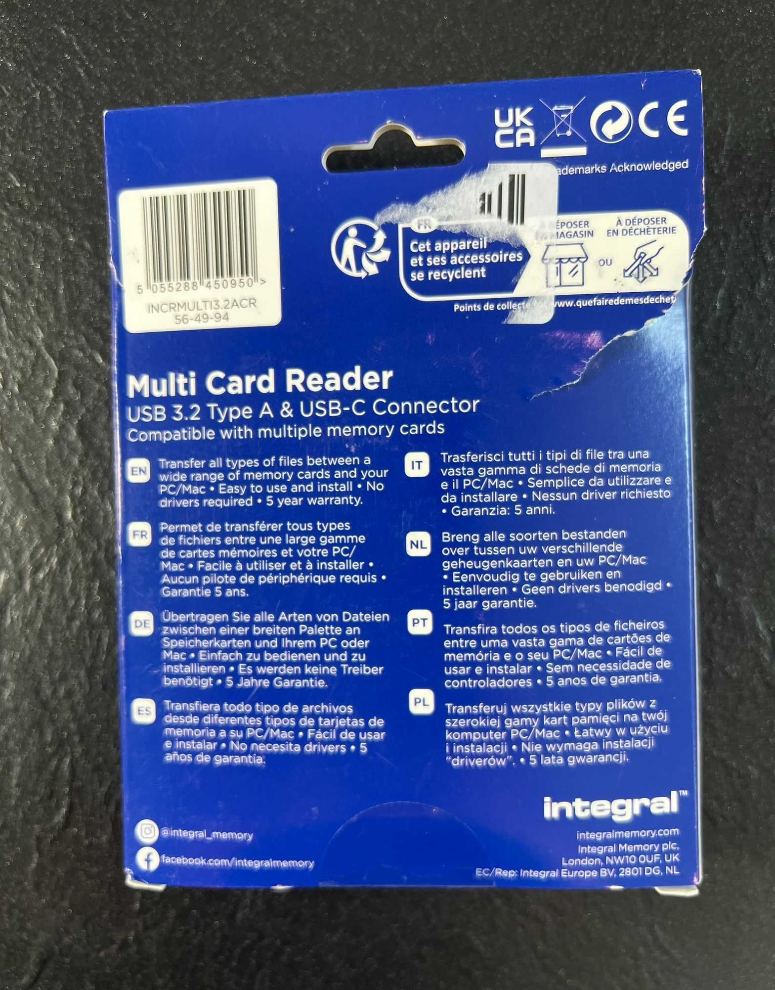 Integral Czytnik kart pamięci 4 w 1 USB 3.0 i USB C