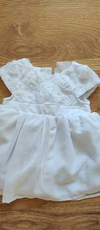 Sukienka biała w kwiatki 68dla noworodka niemowlaka na chrzest
