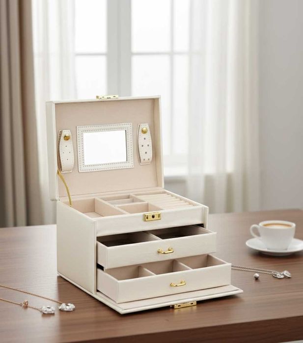 ELEGANCKA szkatułka na biżuterię z lusterkiem–porządek i styl w jednym