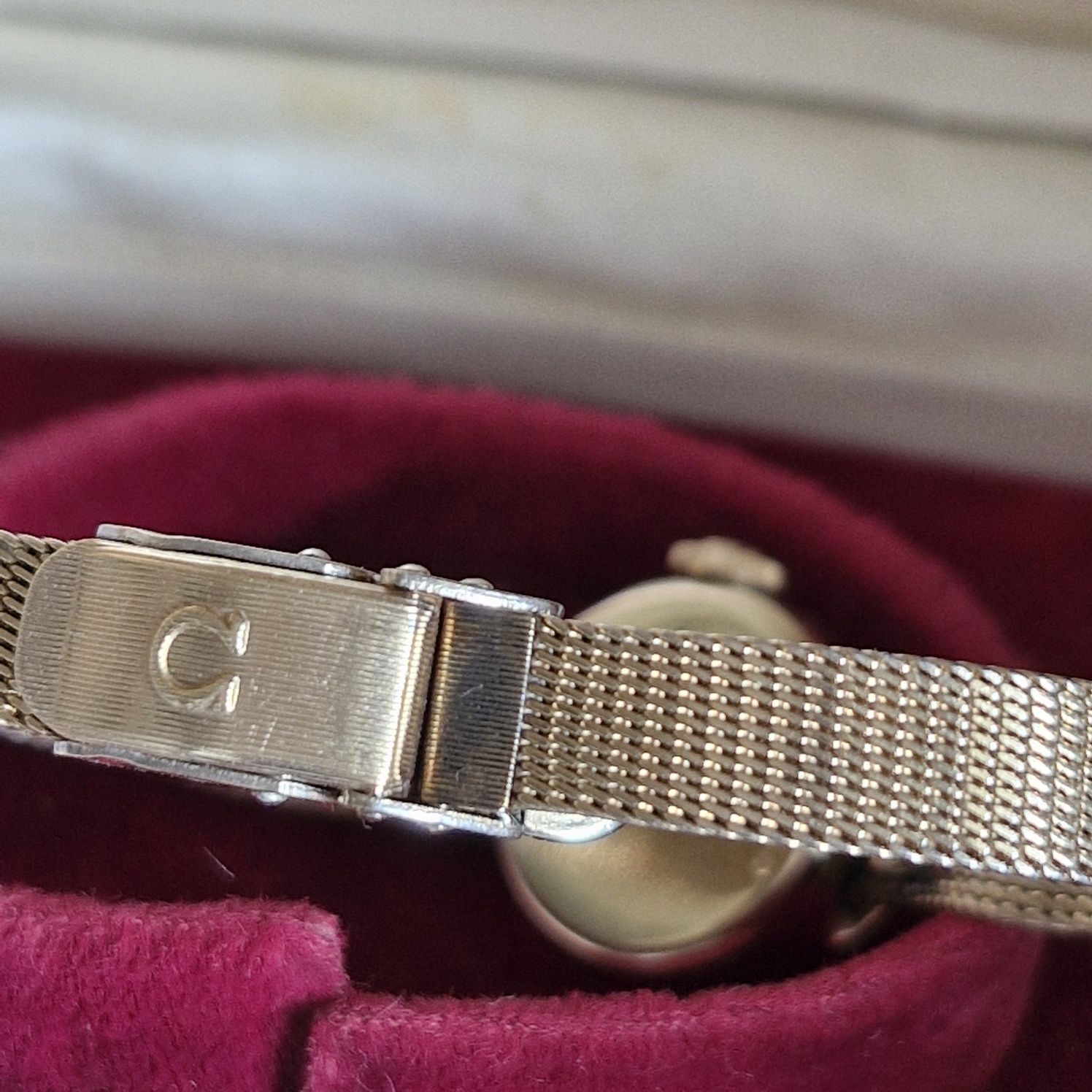 Retro złoty 14k zegarek damski Omega diamenty bransoletka 18 cm