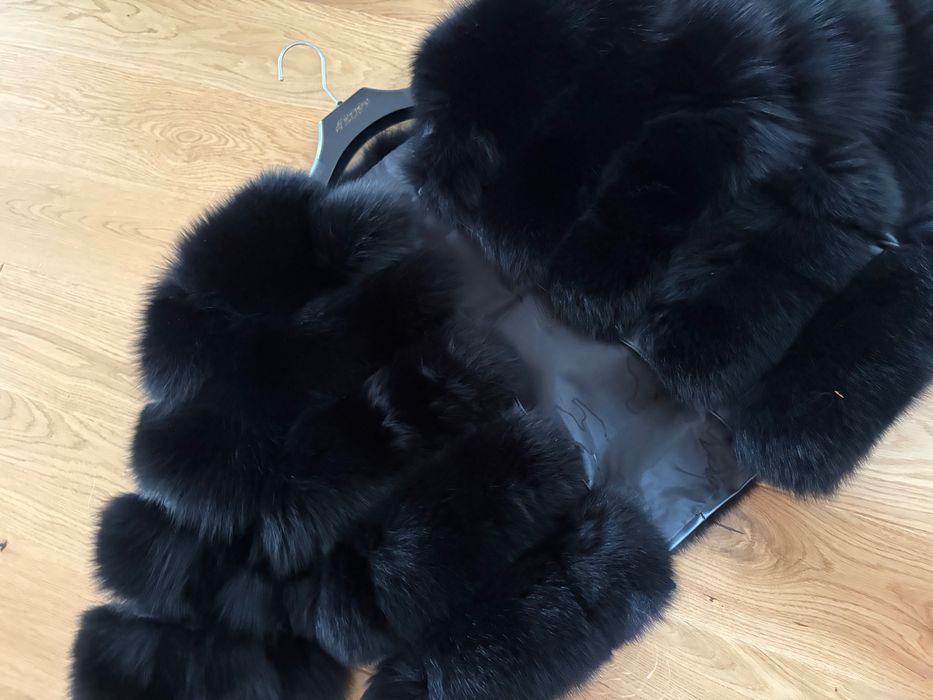 Czarne futro naturalne Lis s m kożuch