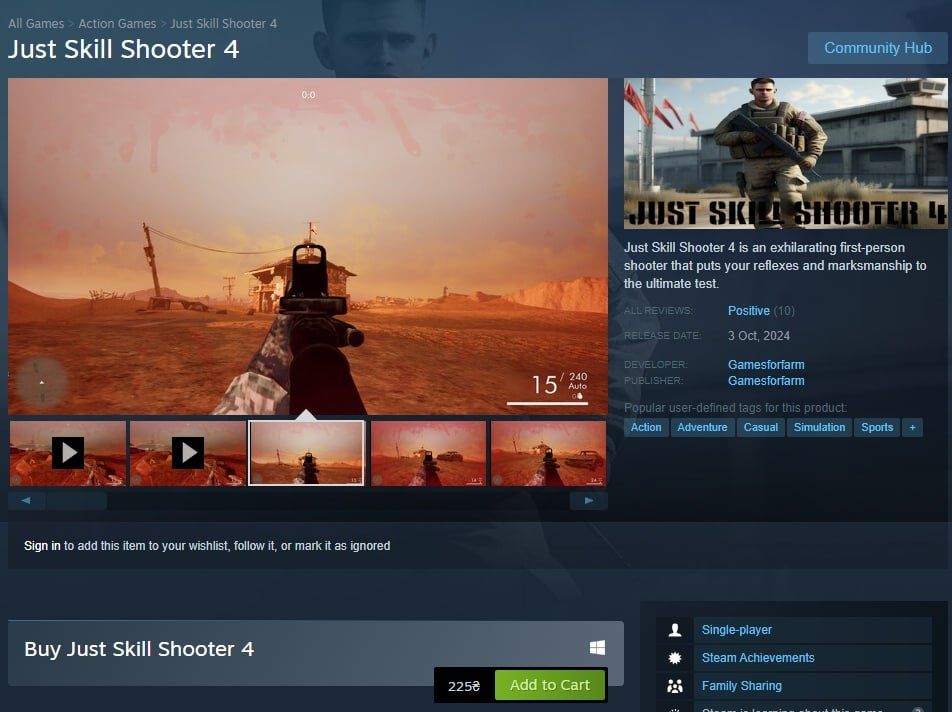 Продам ключ в Steam,Just Skill Shooter 4