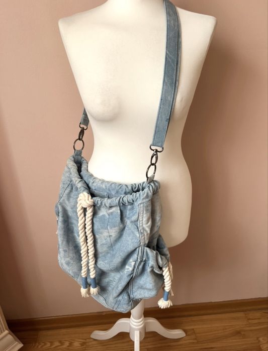 Torba jeansowa worek duża na lato na wakacje na plaże marynarska