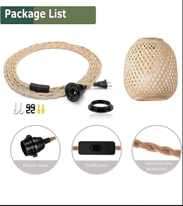 Підвісний світильник EcoGehen із ротанга для інтер'єру в стилі бохо з