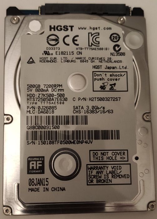 Disco Rígido HGST SATA 500Gb 2.5''