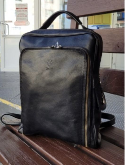 Рюкзак шкіряний коричневий чорний Італійський Городской рюкзак Италия