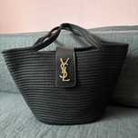 Ysl kosz czarny pleciony damski letni torebka