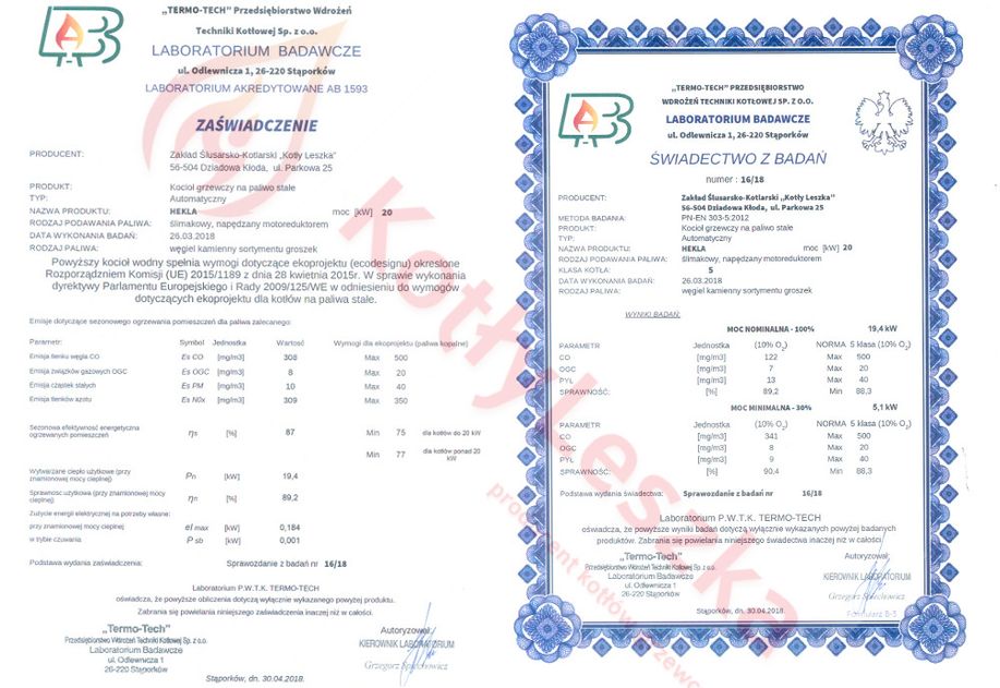 Kocioł piec c.o. 5 klasa HEKLA 20 kW ekogroszek kotlyleszka