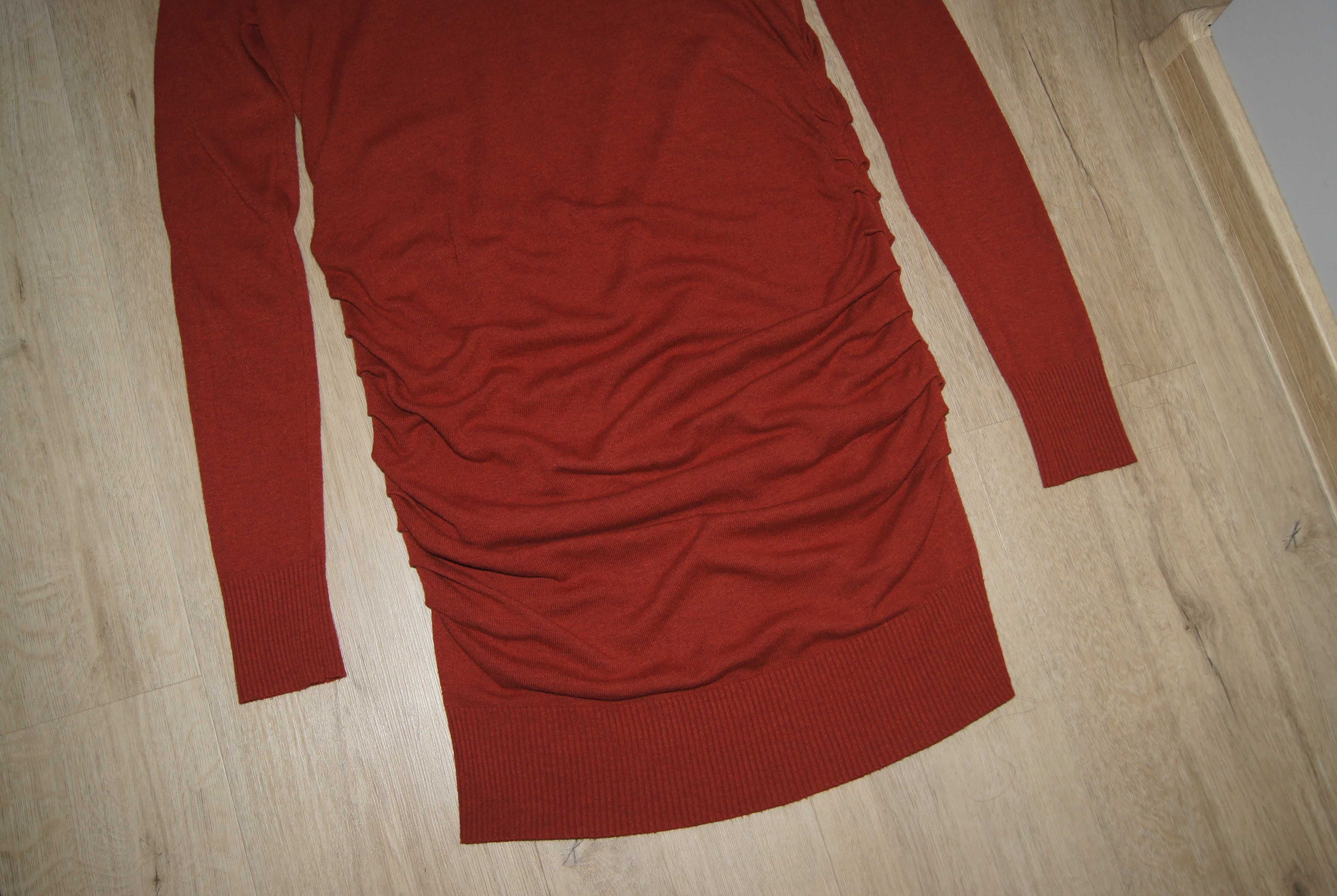Ciepła tunika sukienka sweterkowa ciążowa wełna komin 36 S