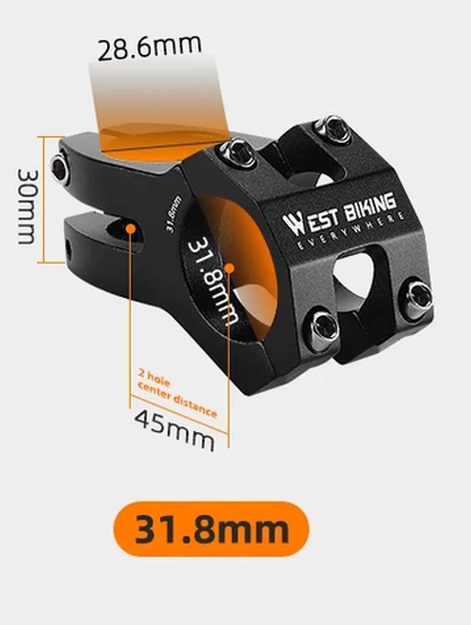 WESTBIKING Mostek Rowerowy Aluminiowy 31,8 / 45mm / 105g