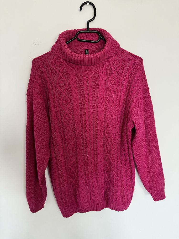 Sweter różowy fuksja S moodoz golfem