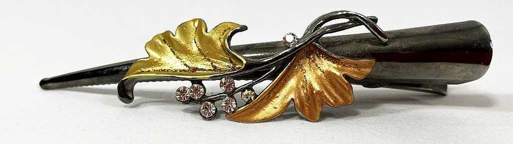 Spinka metalowa do włosów z kamyczkami i listkiem