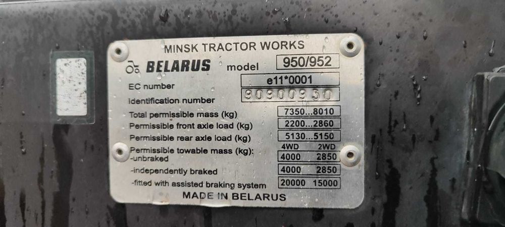 Traktor Belarus 952 bogata wersja eksportowa, turbo, 2006r, nowe opony