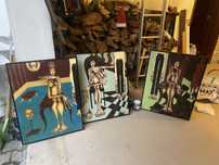 3 quadros com pintura a oleo