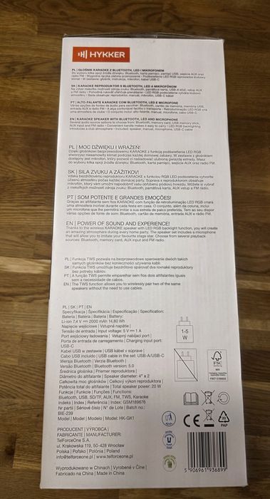 Głośnik karaoke bluetooth z mikrofonem LED