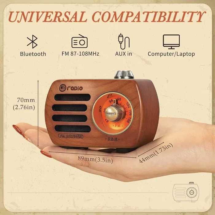 PRUNUS R-818 drewniane radio mini bezprzewodowe akumulator