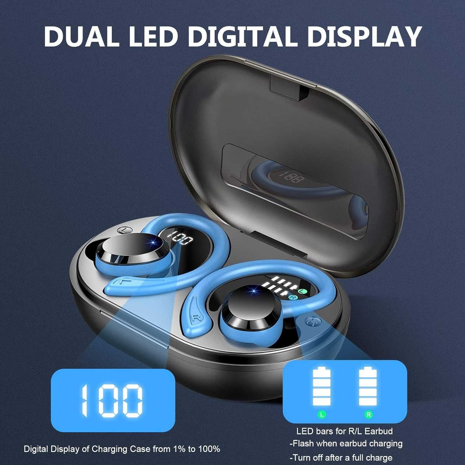 Słuchawki douszne, Bluetooth do biegania Q38, USB C wodoszczelne IP7