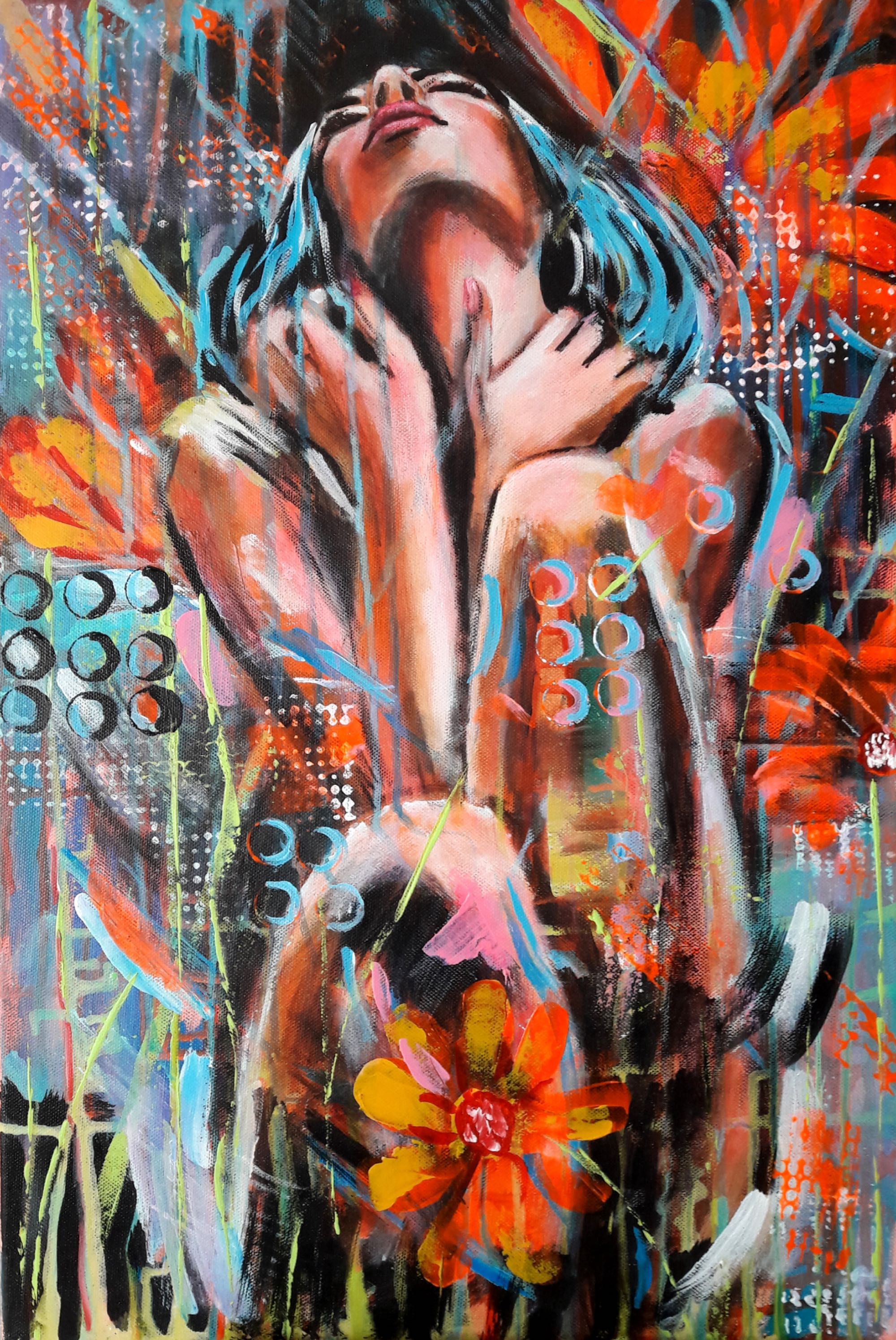 Quadro acrílico abstrata sobre tela 40x60 cm