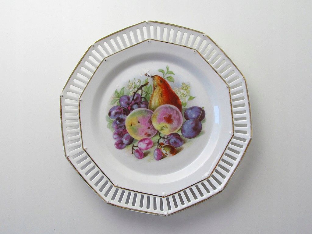 1920 porcelanowy talerz owoce gruszka winogrona