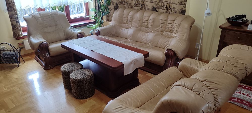 Komplet wypoczynkowy 3+2+1+ skora naturalna i Dąb. Rezerwacja .