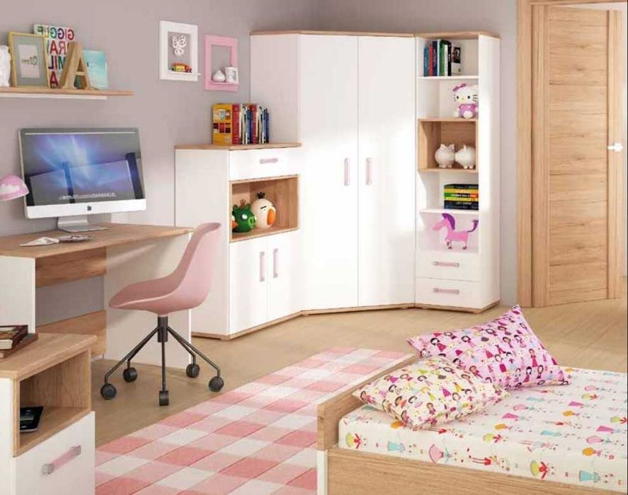 Zestaw mebli młodzieżowych Wójcik,  szafa narożna, biurko, komoda