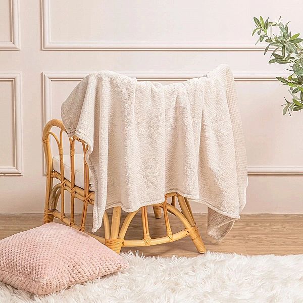 Koc Mikrofibra Pluszowy Drobna Kratka Pled Willy 70x150 Beżowy