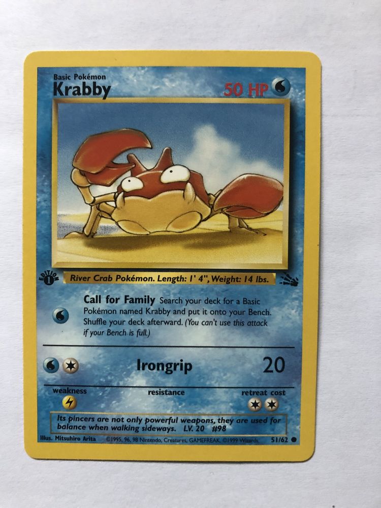 Karta Pokemon krabby 51/62 first 1 edition fossil
