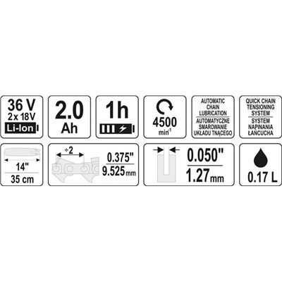 Piła Pilarka Łańcuchowa 14" 2X18V 2X2Ah Yato