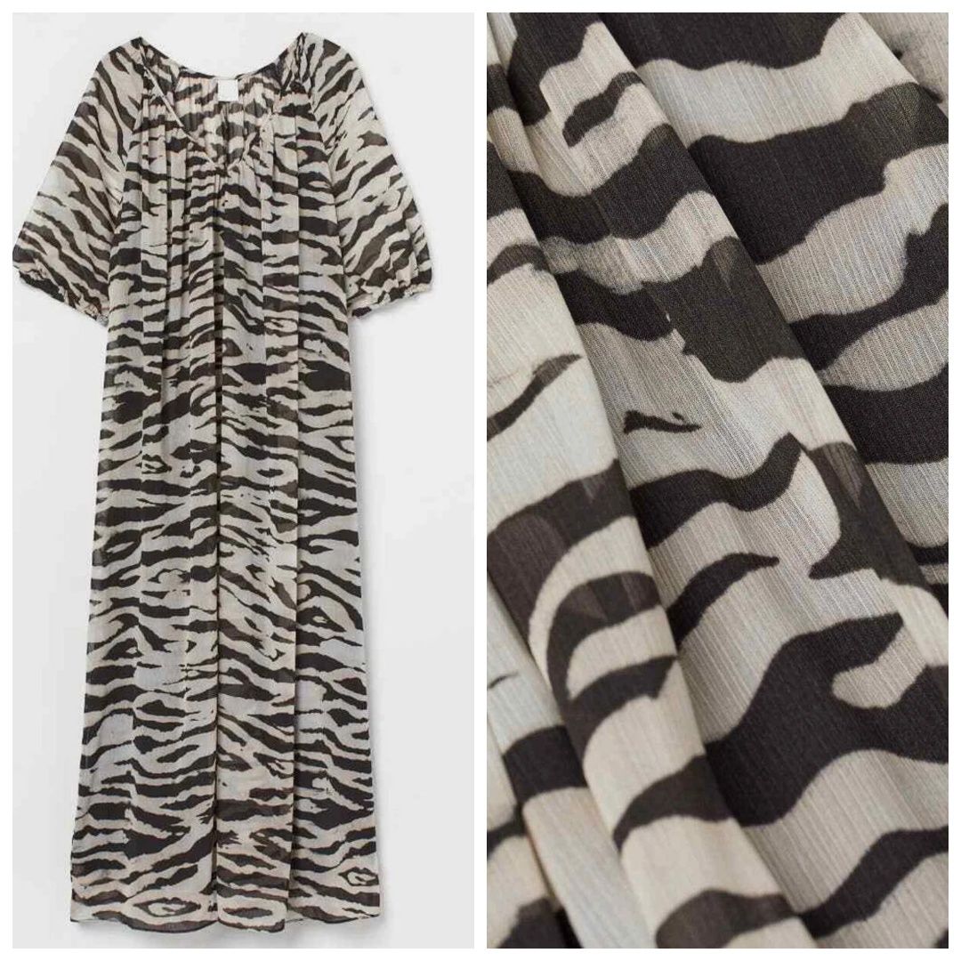 H&M S-L luźna długa owersizowa sukienka wzór zebra