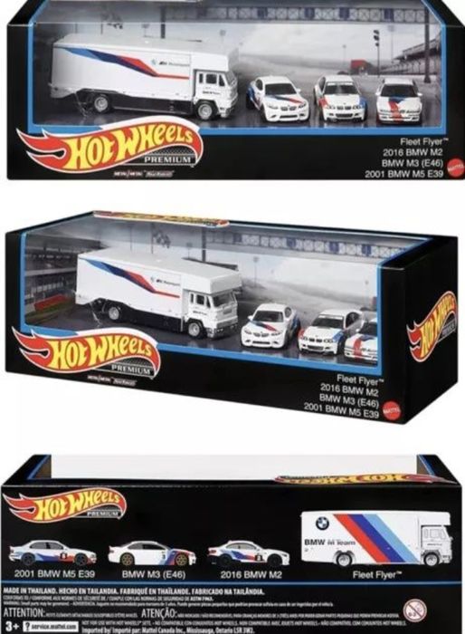Hot wheels premium pack de 1 fleet flyer e 1 bmw m2, m3 e m5