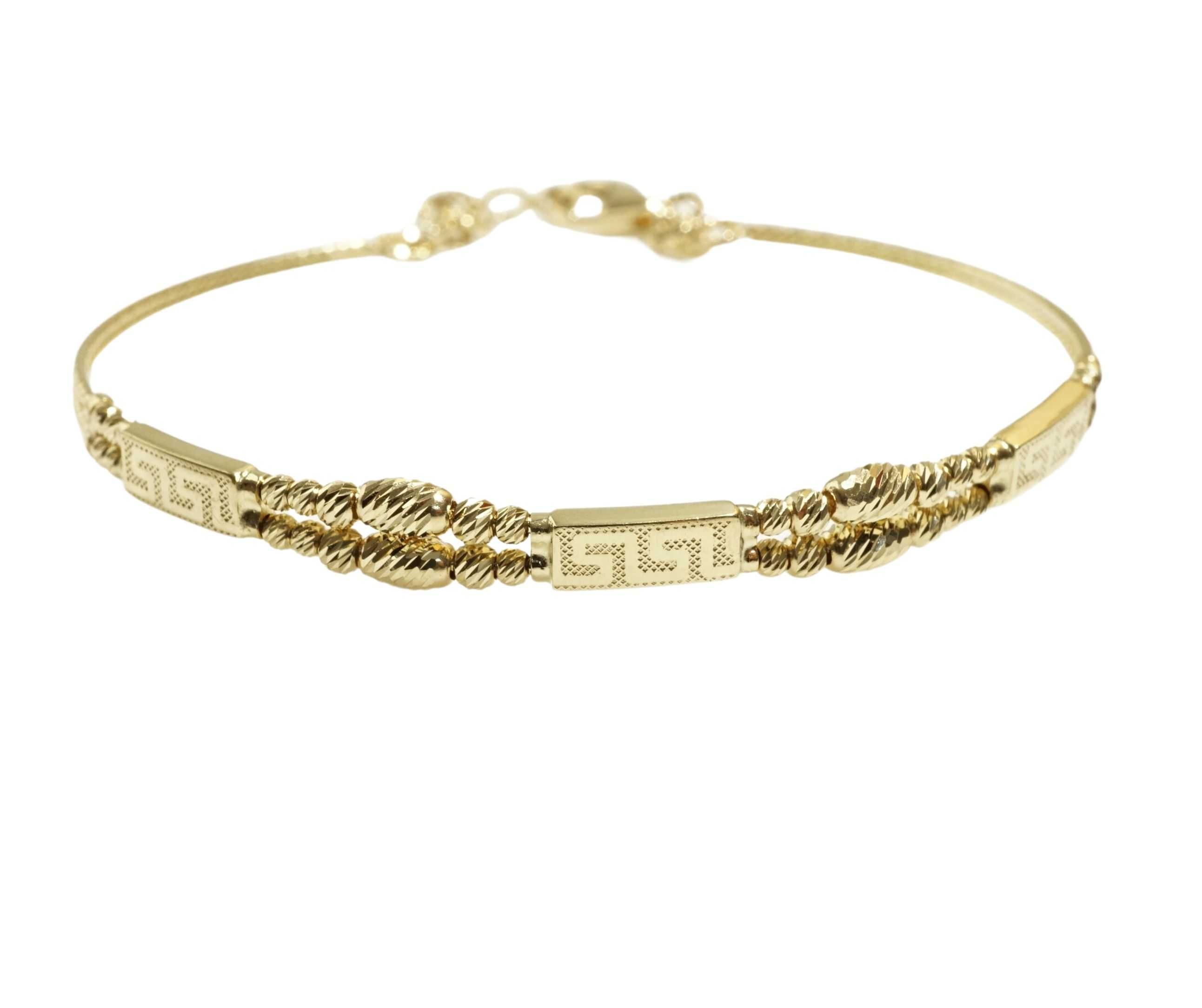 Złoto- 585 złota damska bransoletka bangle sztywna  grecki wzór