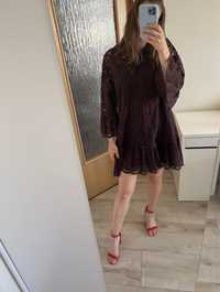H&M sukienka koronkowa fioletowa śliwkowa 38 M oversize