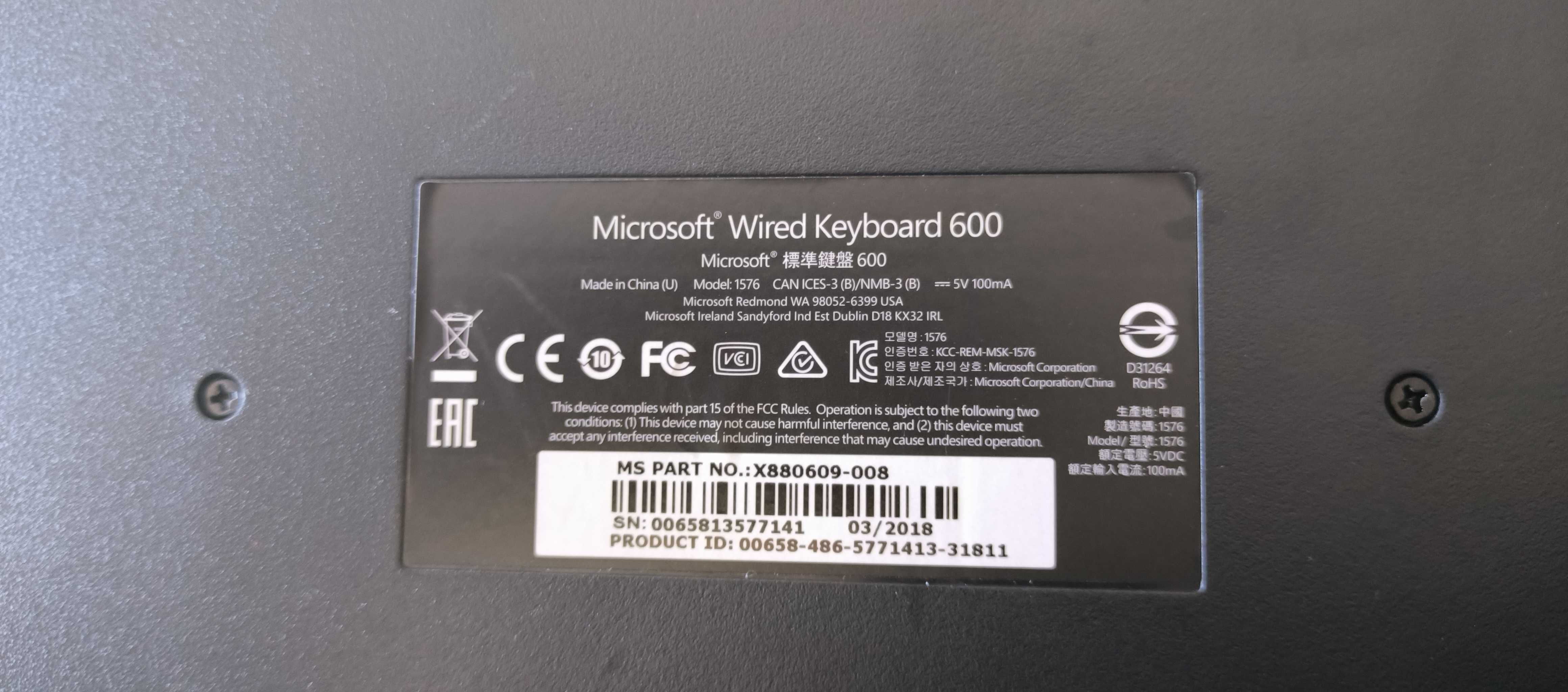 Teclado Microsoft Wired Keyboard 600: Confiabilidade para Uso Diário