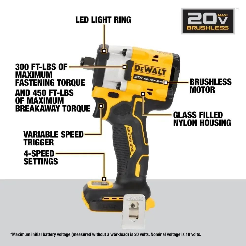 Безщітковий гайковерт 1/2" DEWALT DCF921 ATOMIC 20V MAX США