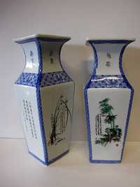 2 grandes jarras chineses vintage em porcelana pintada à mão e marcada