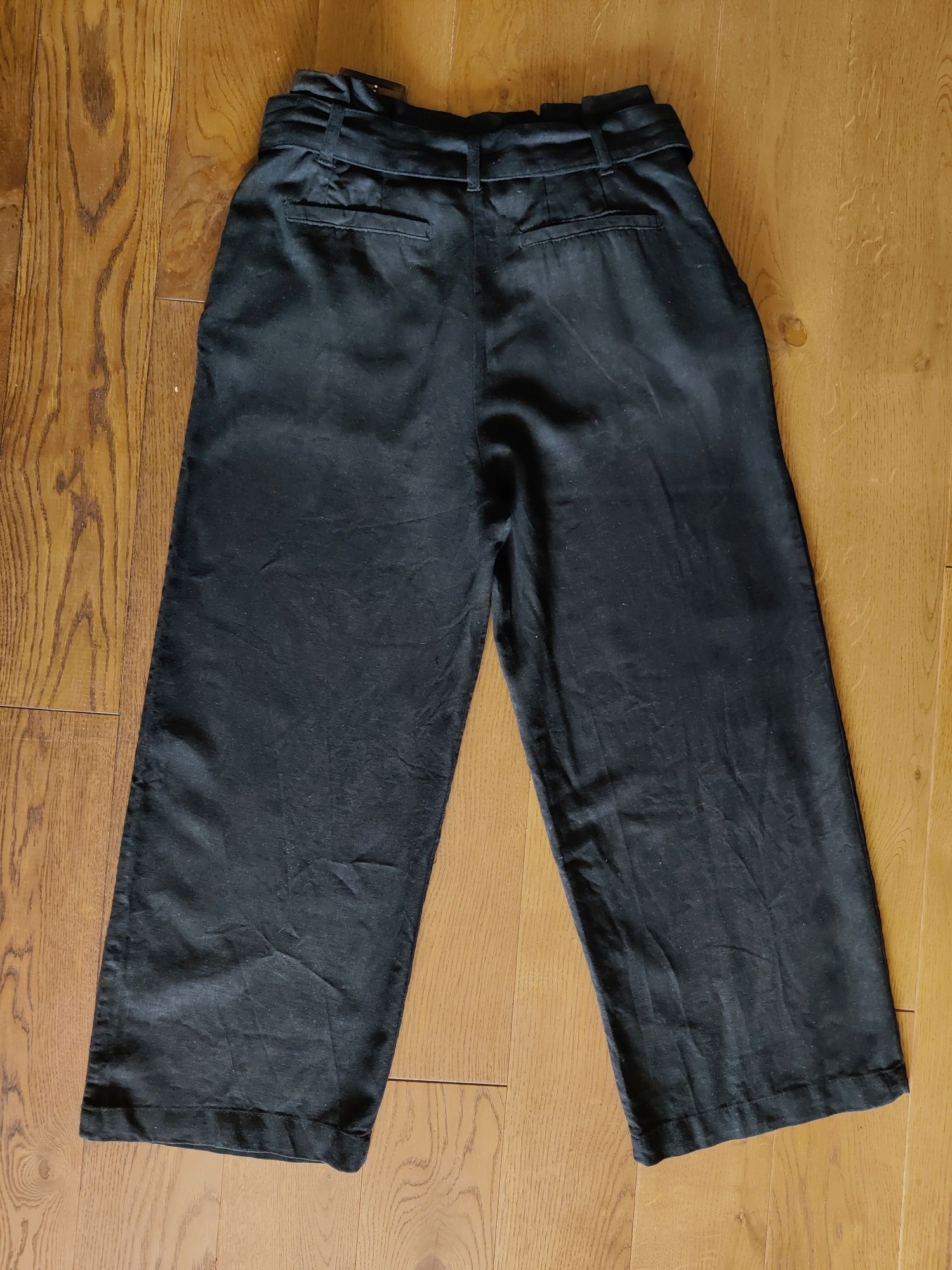 Czarne szerokie spodnie lniane r. 36 wysoki stan