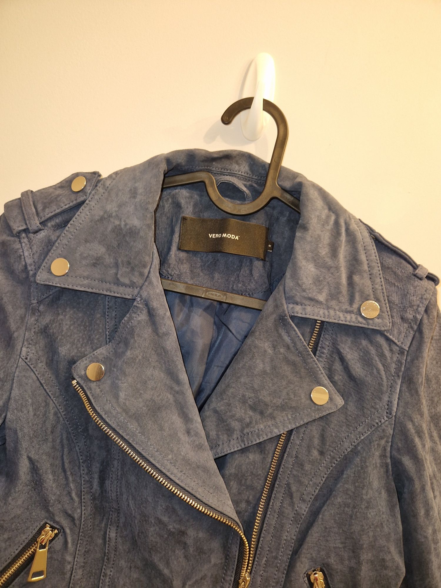 Ramoneska Vero moda M 38 skóra naturalna zamsz ciemnoniebieska hit