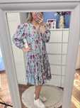 Bawełniana retro sukienka  vintage boho kwiaty róże błękit