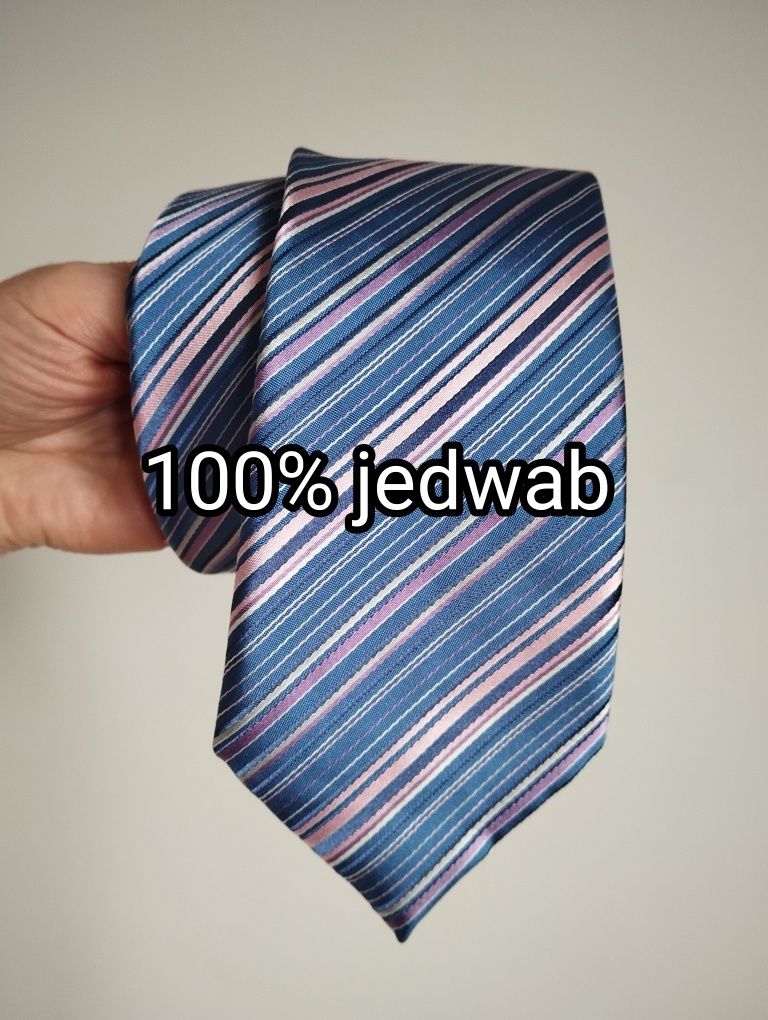 Krawat jedwabny 100% silk paski M&S 8,5 cm