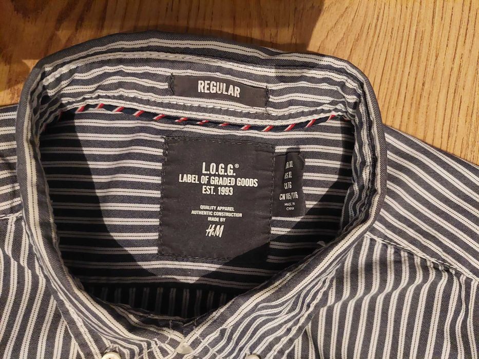 Koszula H&M l.o.g.g. XL regular paski szara biała casual bawełniana