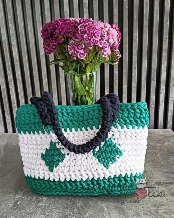 Torebka szydełko shopper hand made boho podszewka kieszonka zamykanie