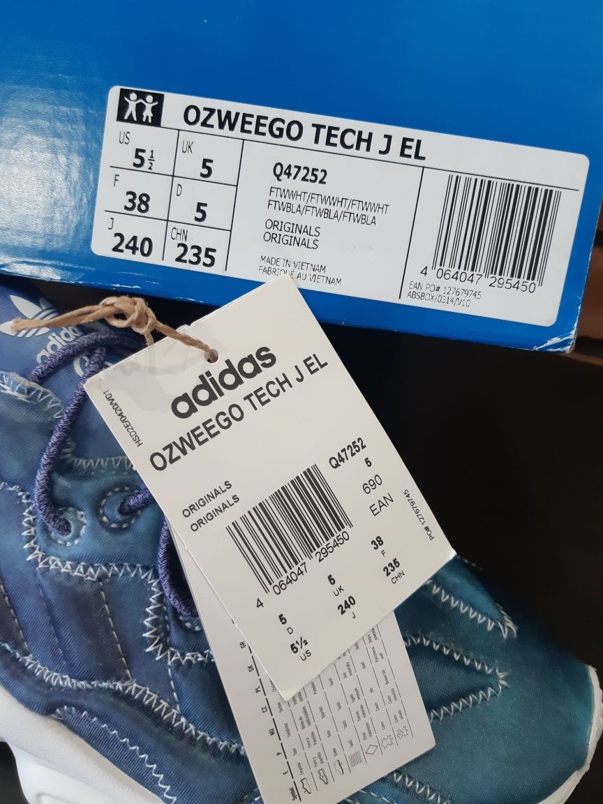 Adidas Ozweego Tech J El nowe sneakersy trampki niebieskie białe 38