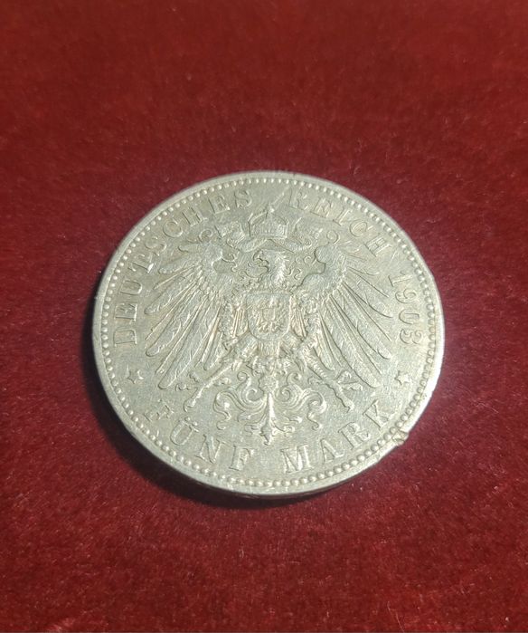 Srebra moneta 5 marek niemieckich Wilhelm II 1903