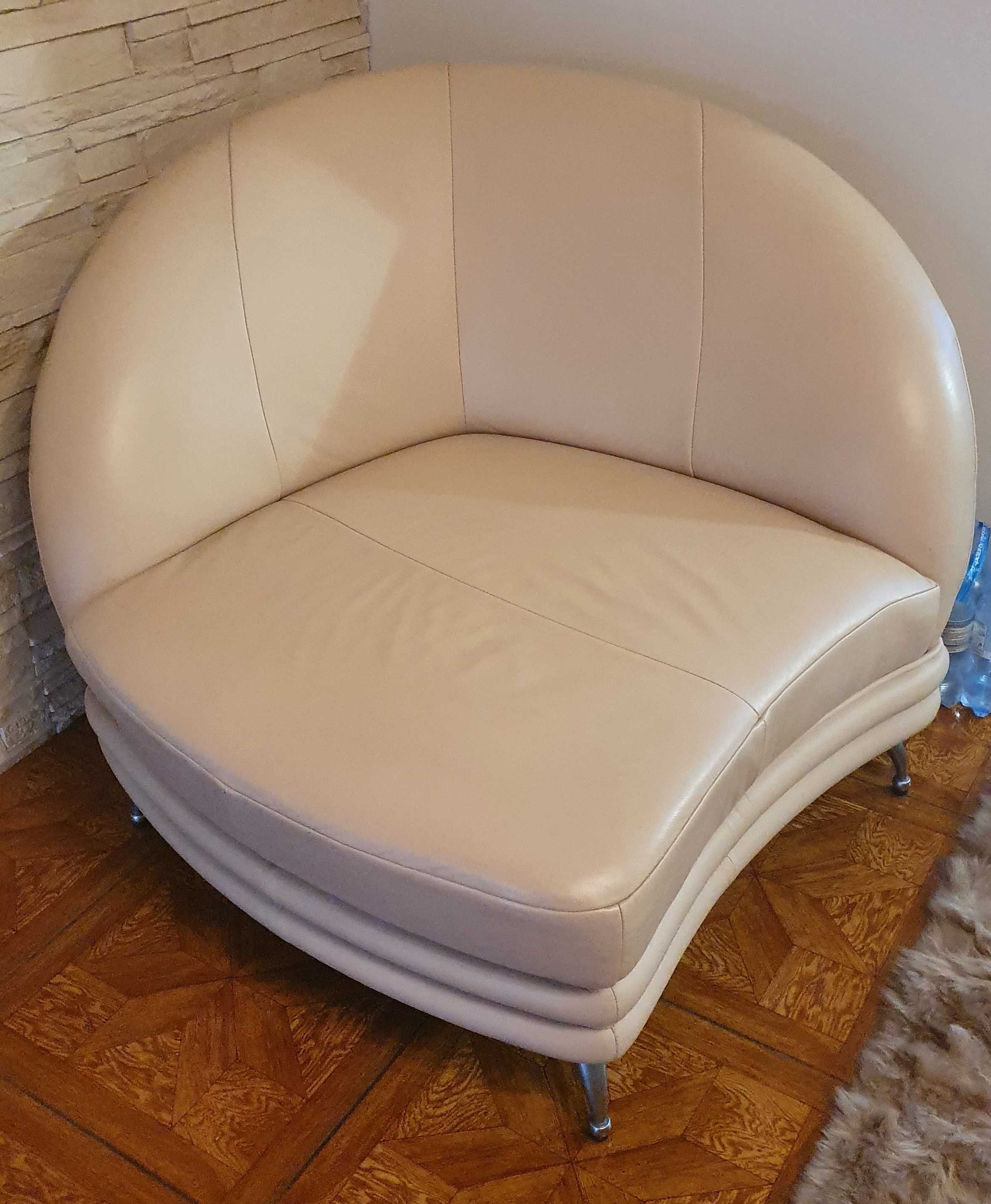 Wypoczynek ze skóry sofa kanapa z podnóżkiem ze skóry