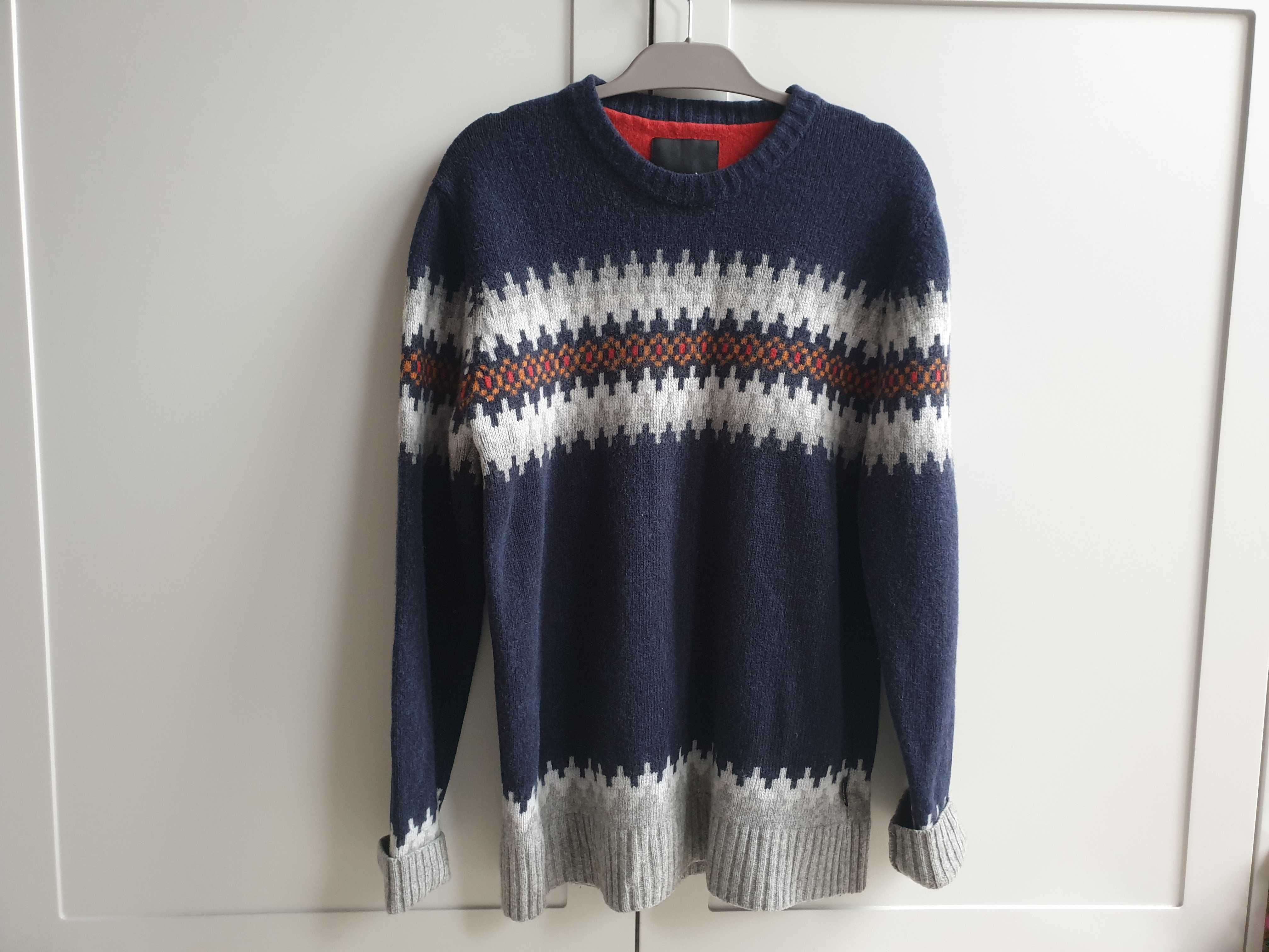 Granatowy sweter wełniany szwedzki Tierra M  L męski