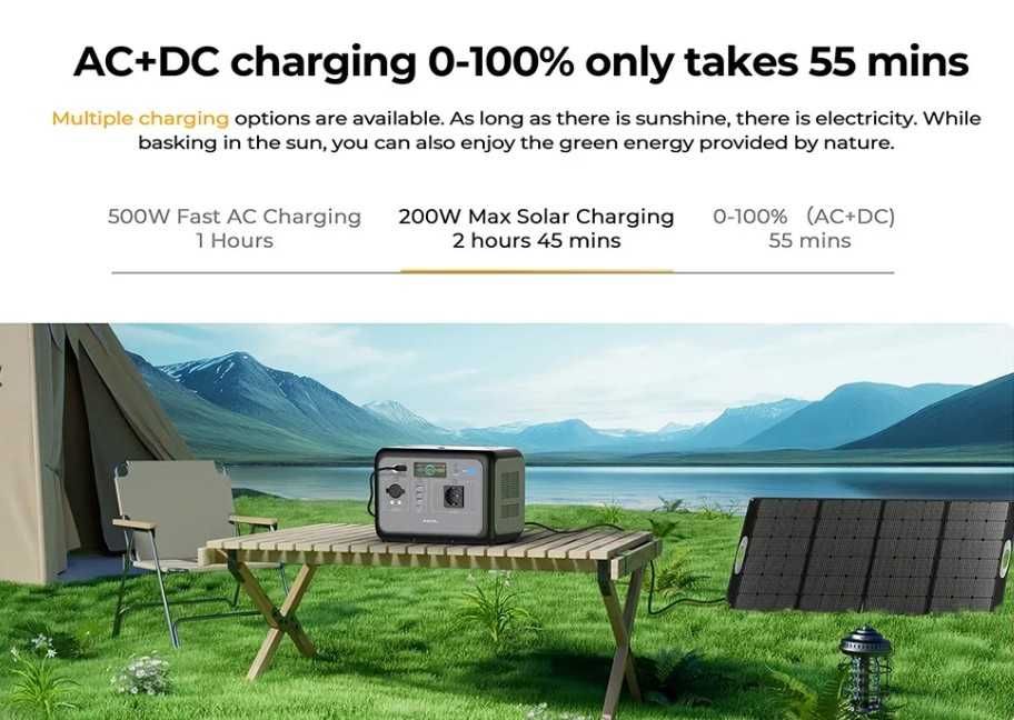 Estação Energia Oukitel 800W/1600W LifePO4 512Wh