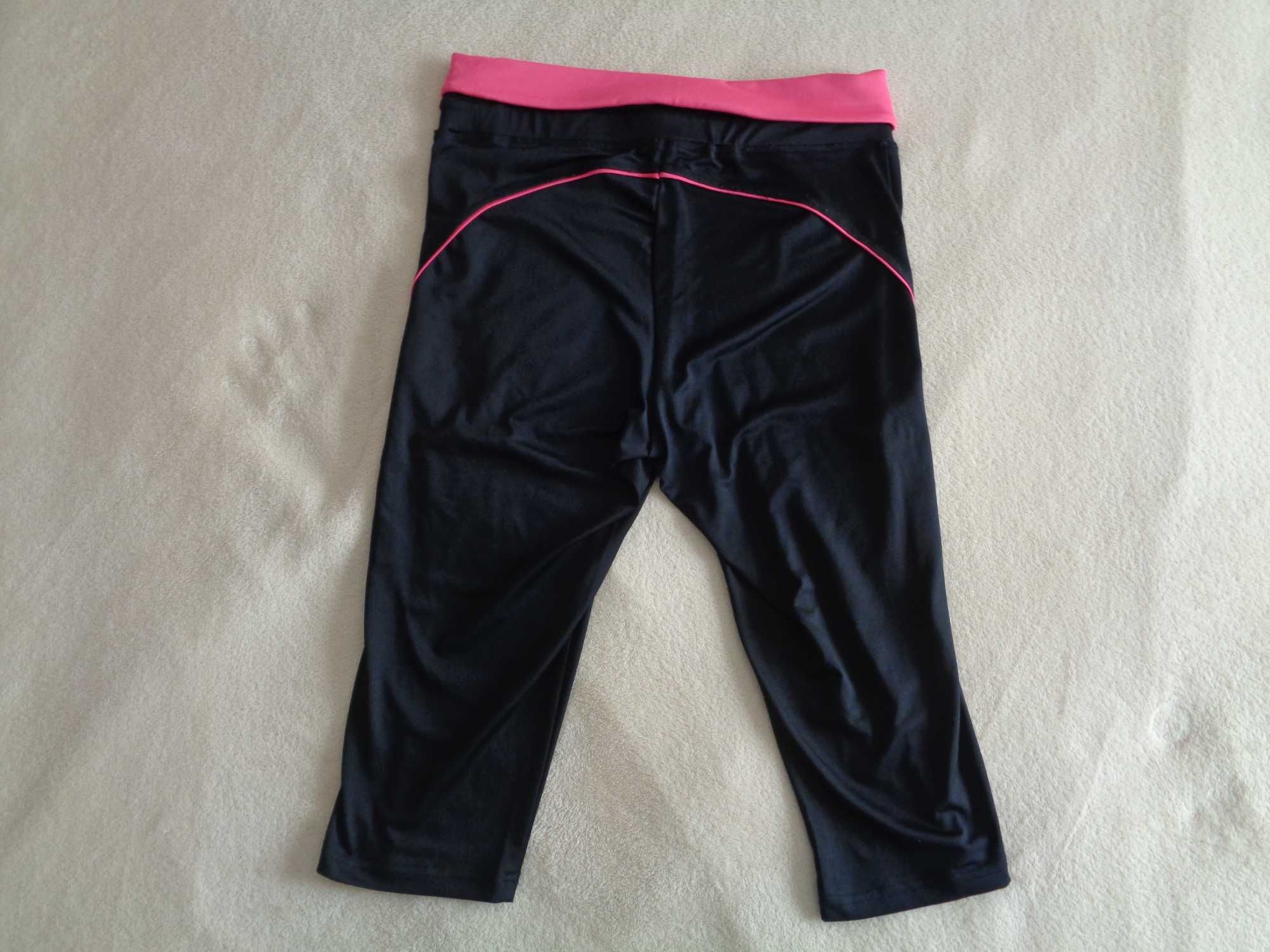 Leggings / calções de lycra pretas com faixa rosa - Tam. L