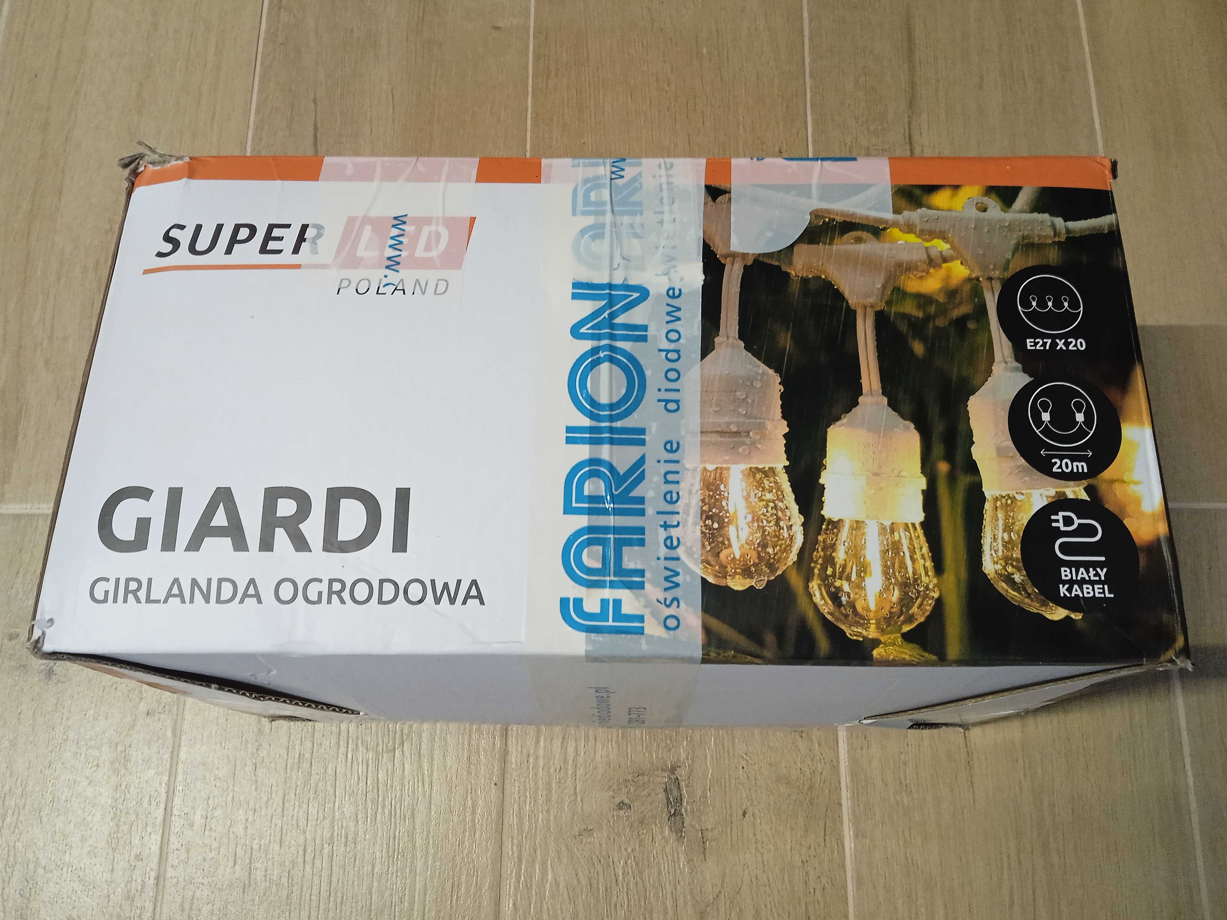 Girlanda ogrodowa biała (19mb, 19 żarówek filament a' 1 Wat/230V)