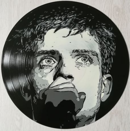 Ian Curtis pintura original em disco de vinil