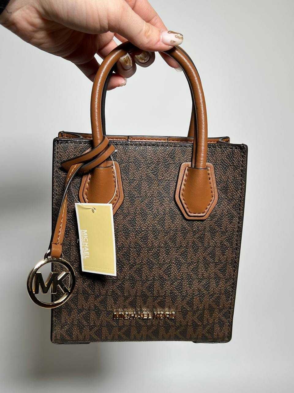 Сумка Michael Kors Mercer Extra-Small Logo and Leather коричневая